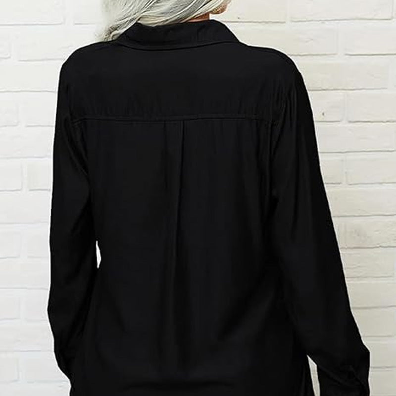 Women's Solid Lapel Long Sleeves Button-Down Shirt