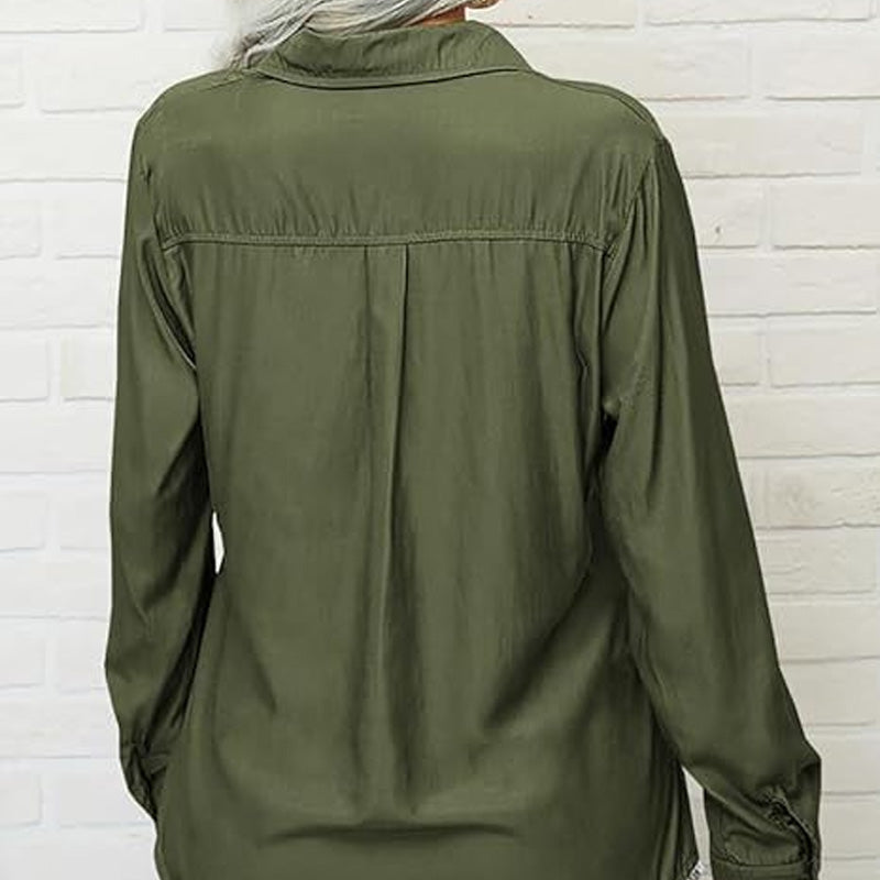 Women's Solid Lapel Long Sleeves Button-Down Shirt