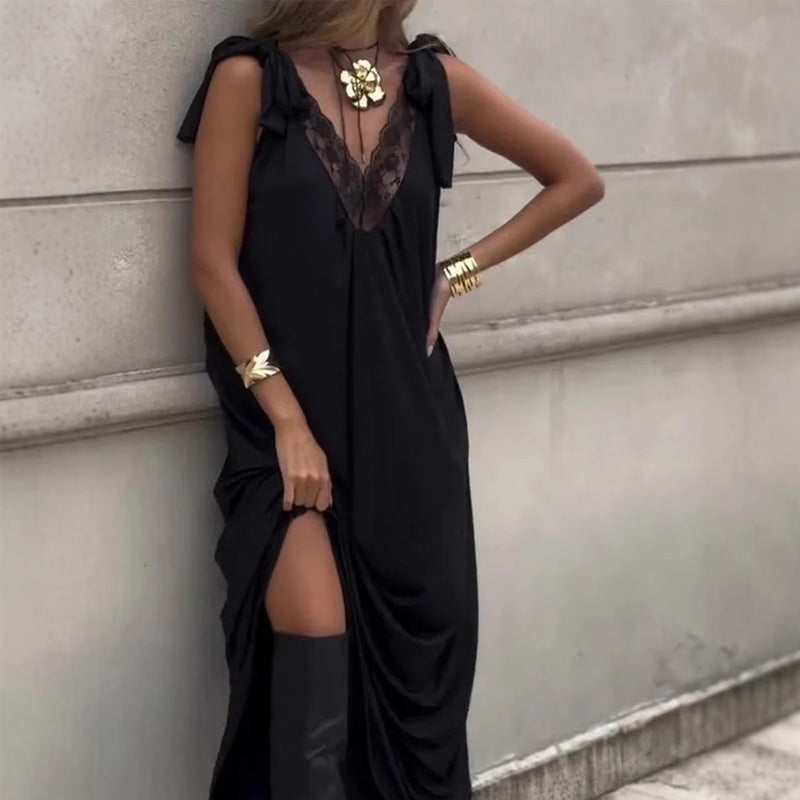 Women's V-Neck Lace Tie Shoulder Dress
