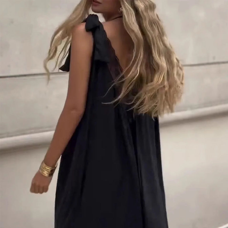 Women's V-Neck Lace Tie Shoulder Dress