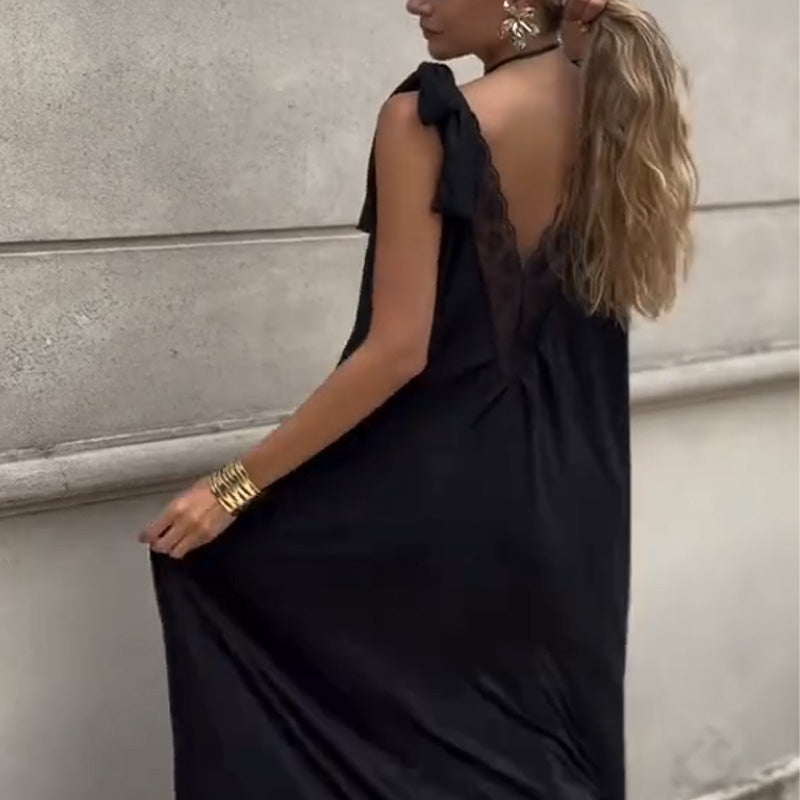 Women's V-Neck Lace Tie Shoulder Dress