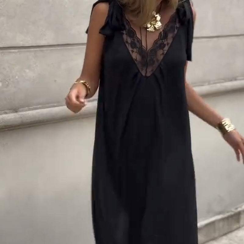 Women's V-Neck Lace Tie Shoulder Dress