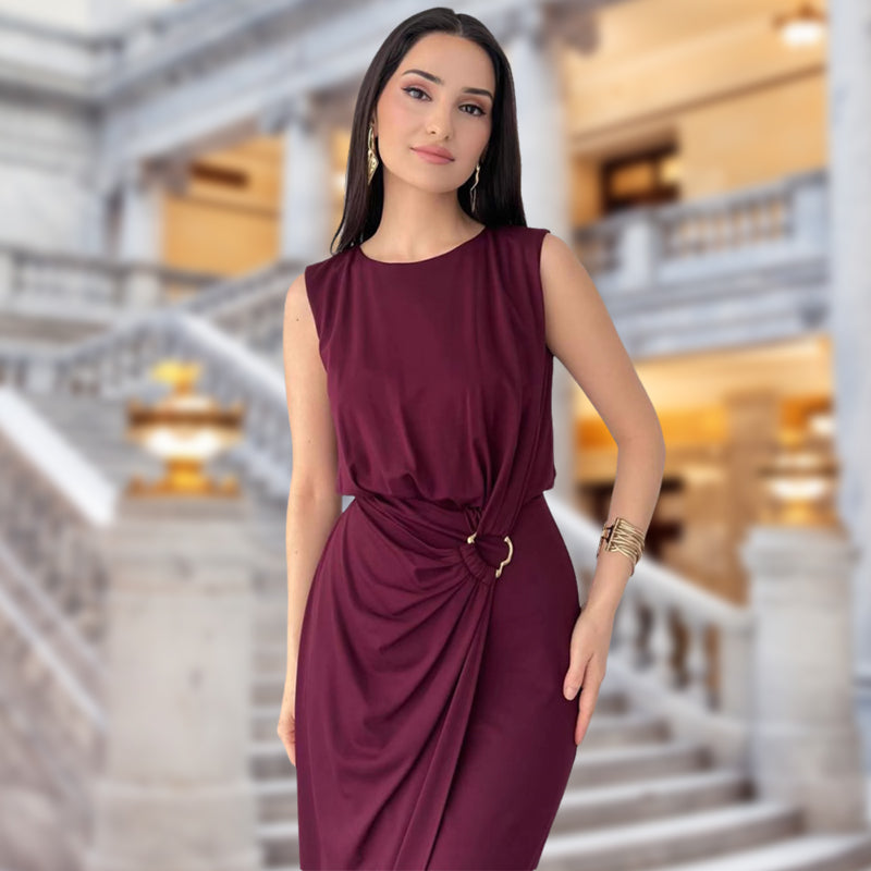 Women's Fashion Round Neck Sleeveless Waist Slimming Dresses