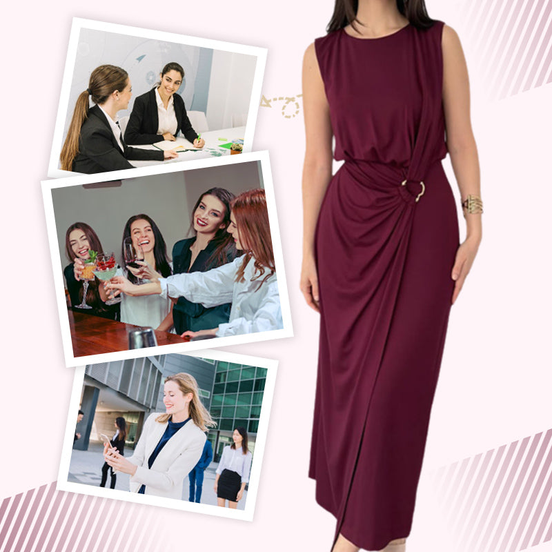 Women's Fashion Round Neck Sleeveless Waist Slimming Dresses