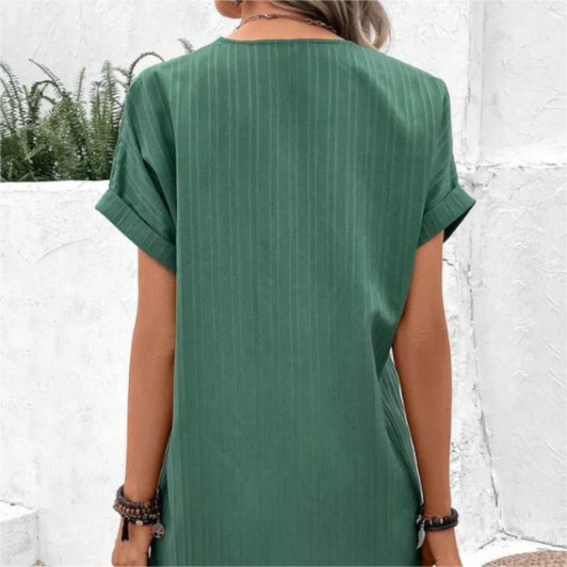 🌷Summer Hot Sale 50% Off🍃Simple Solid Color V-Neck Short Sleeve Dress for Women