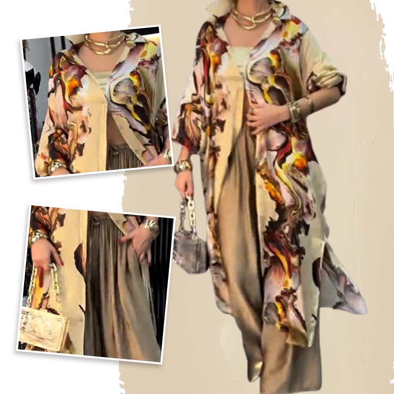 Women's Two-Piece Long Top and Wide Leg Pants Set