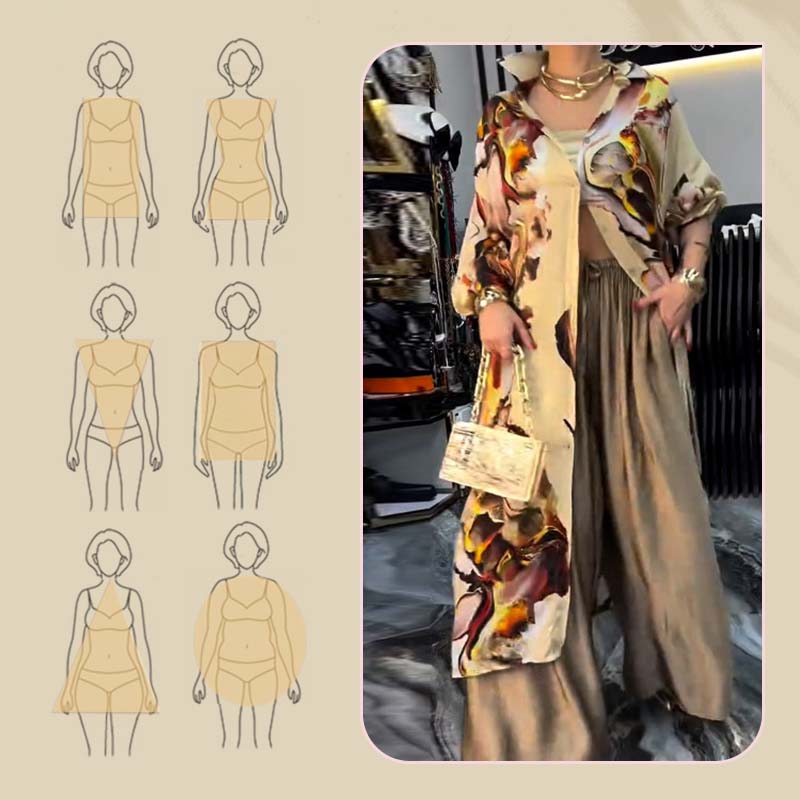 Women's Two-Piece Long Top and Wide Leg Pants Set