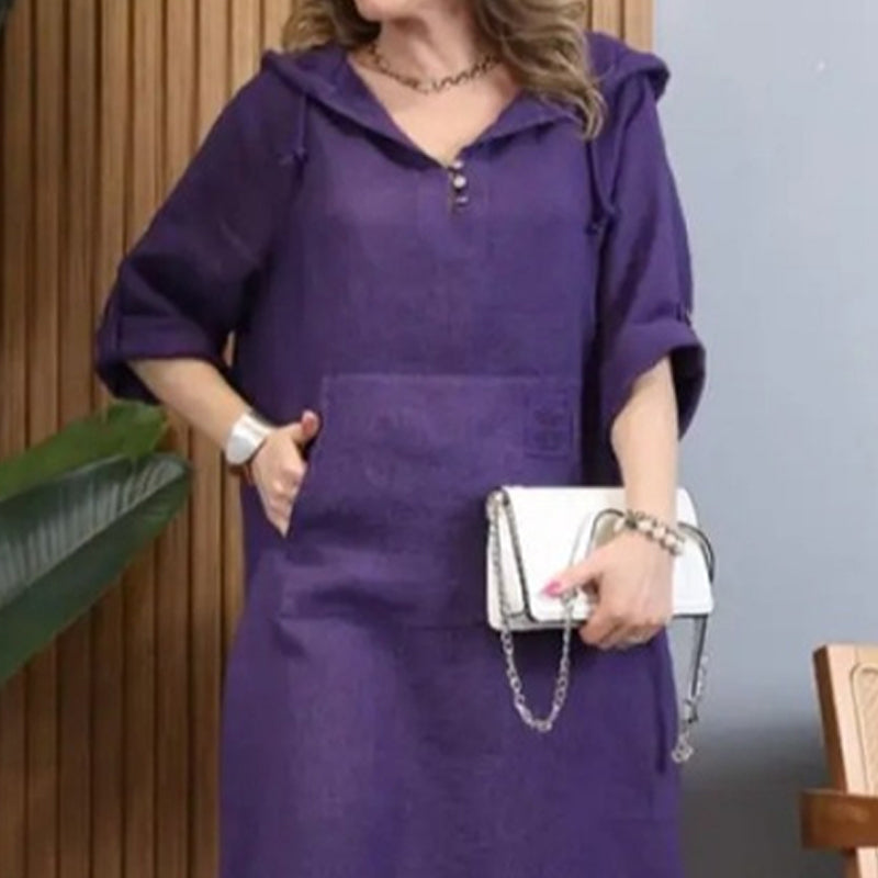 Women’s Solid Long-Sleeve Slit Hooded Long Dress