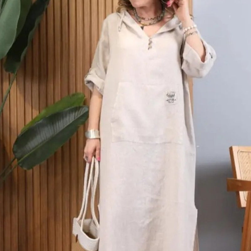 Women’s Solid Long-Sleeve Slit Hooded Long Dress