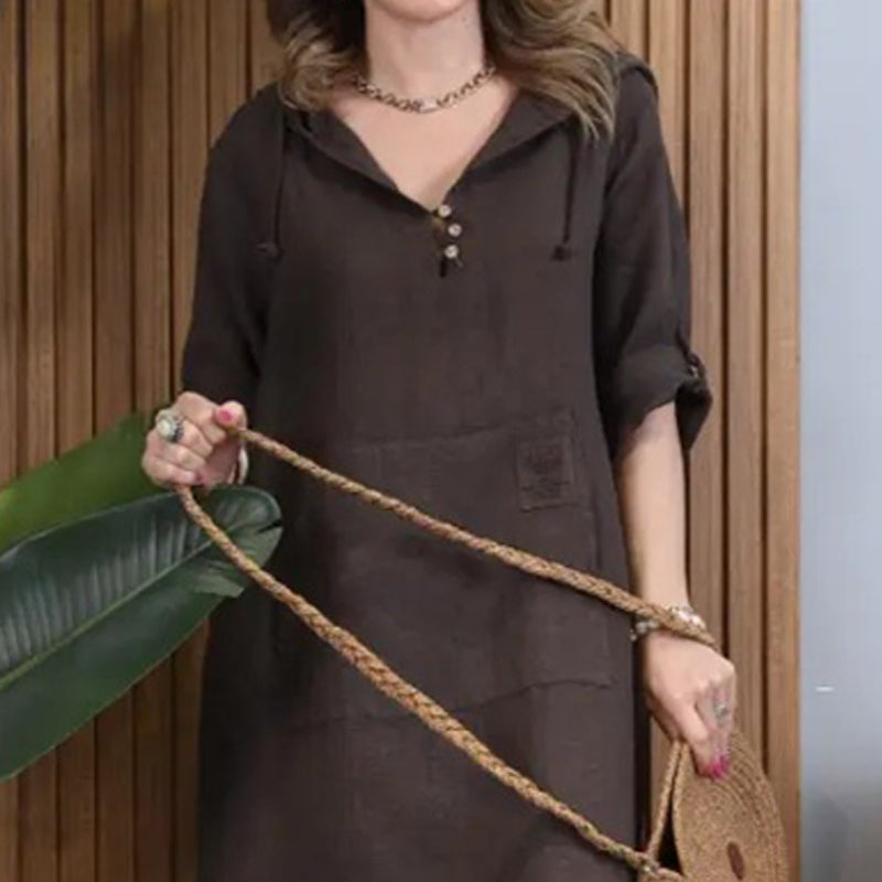Women’s Solid Long-Sleeve Slit Hooded Long Dress