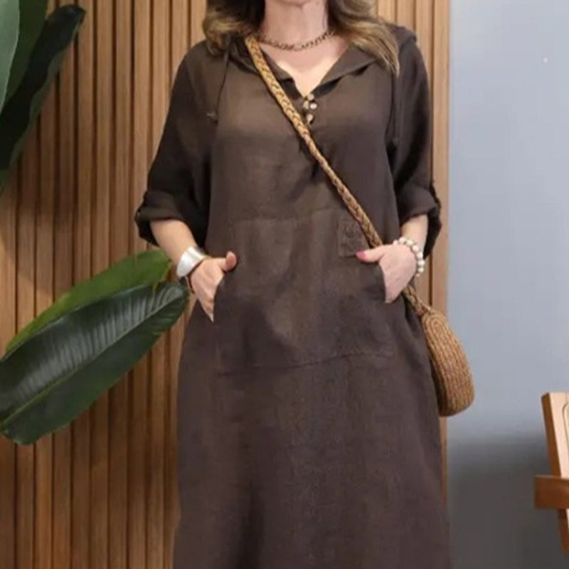 Women’s Solid Long-Sleeve Slit Hooded Long Dress