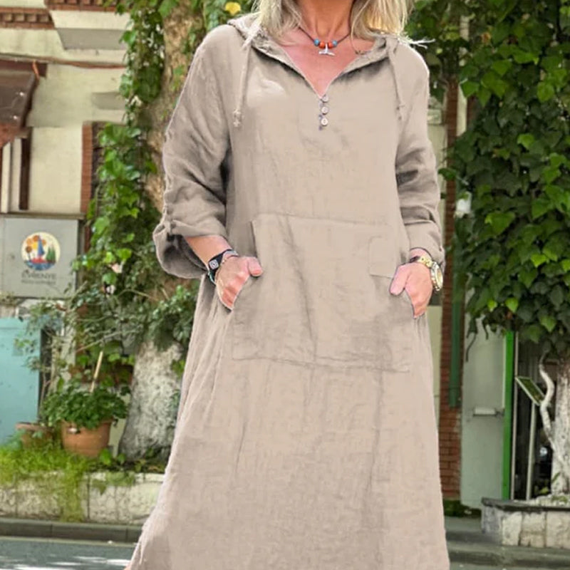 Women’s Solid Long-Sleeve Slit Hooded Long Dress