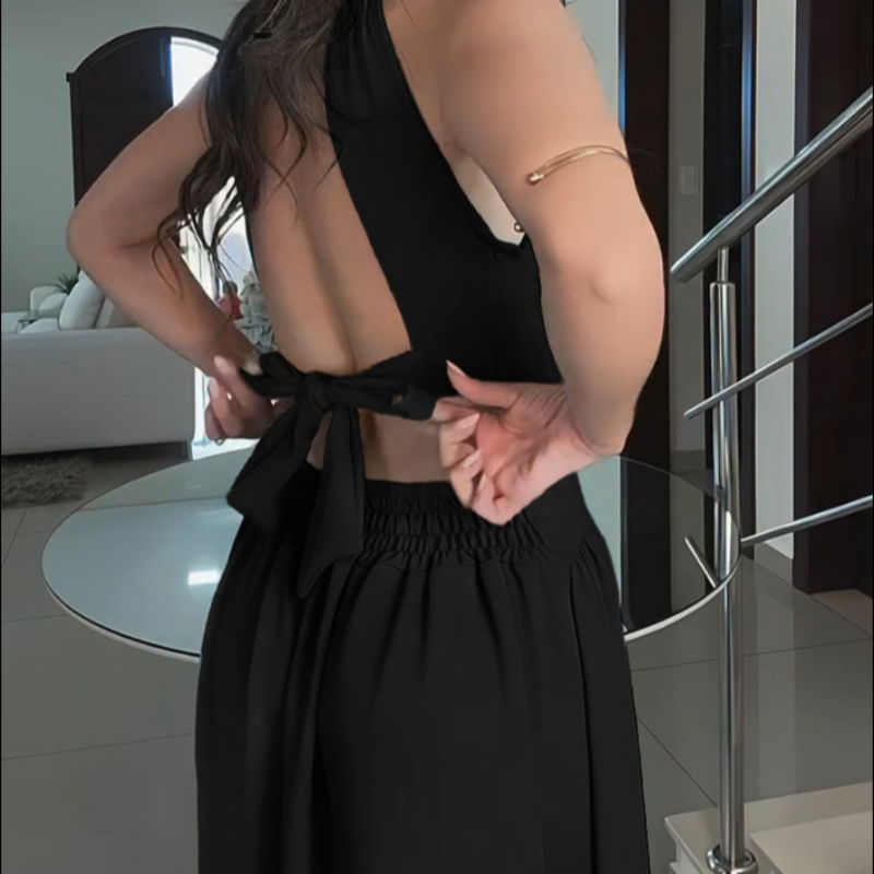 Women's Sexy Waisted Cross Strap Backless Halter Long Dresses