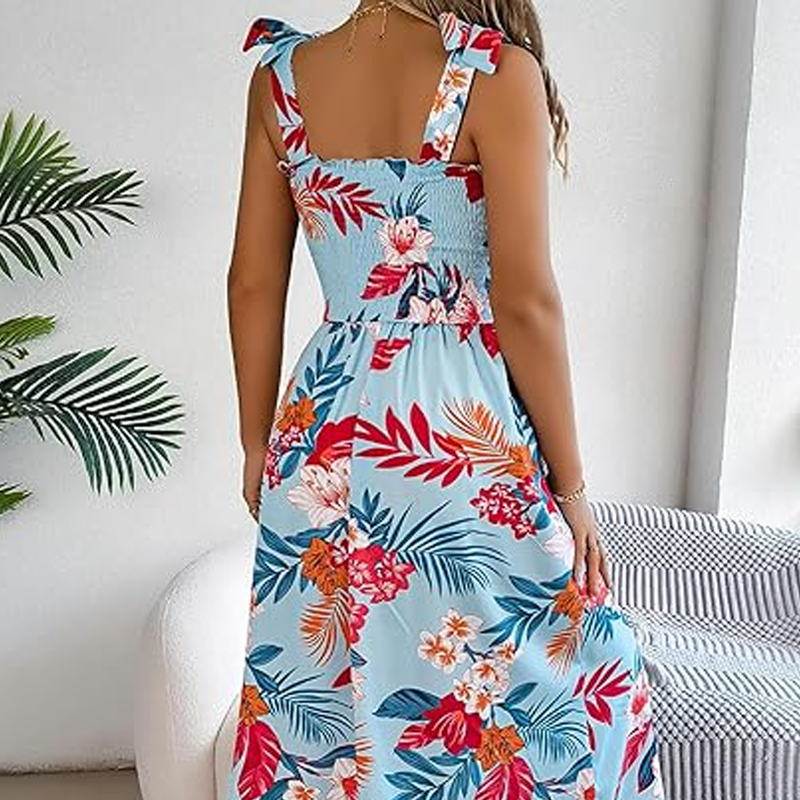 Women’s Elegant Floral Print Smocked Dress