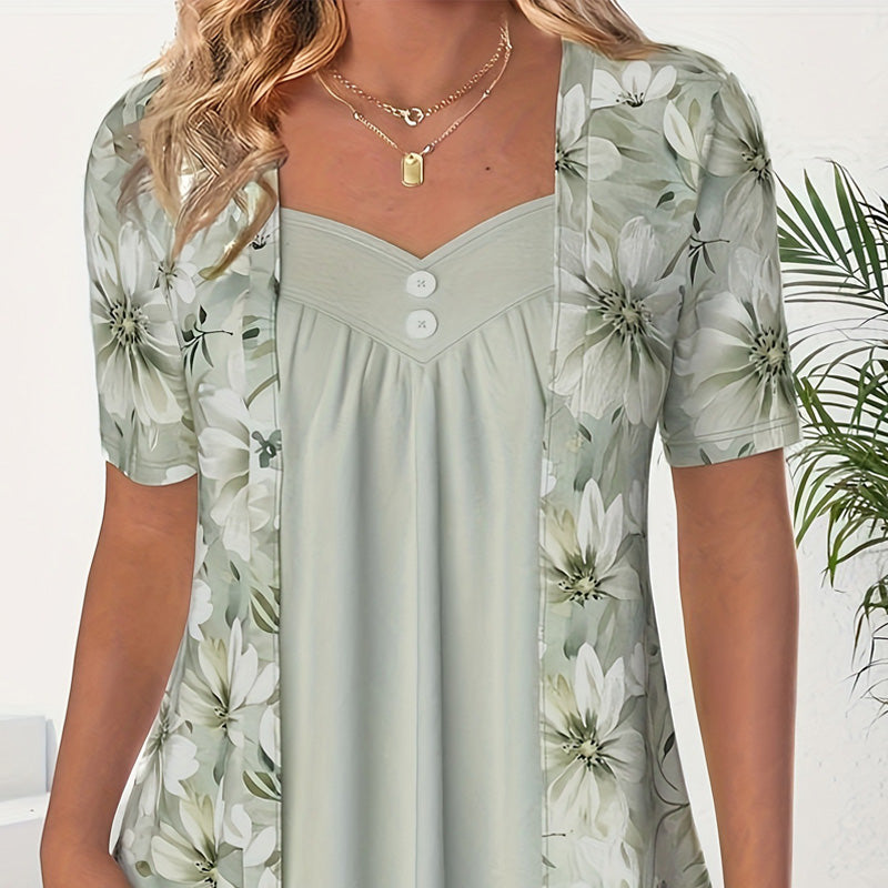 Women's Irregular Floral Patchwork Top