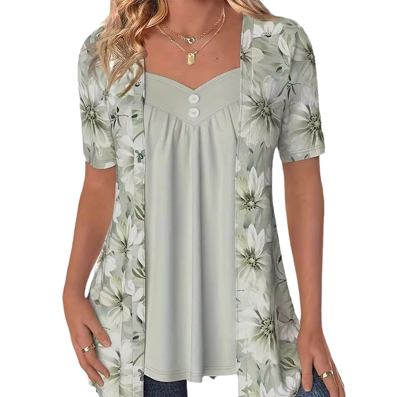 Women's Irregular Floral Patchwork Top