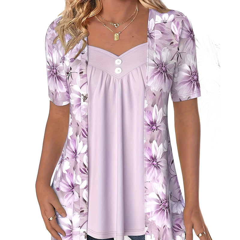 Women's Irregular Floral Patchwork Top