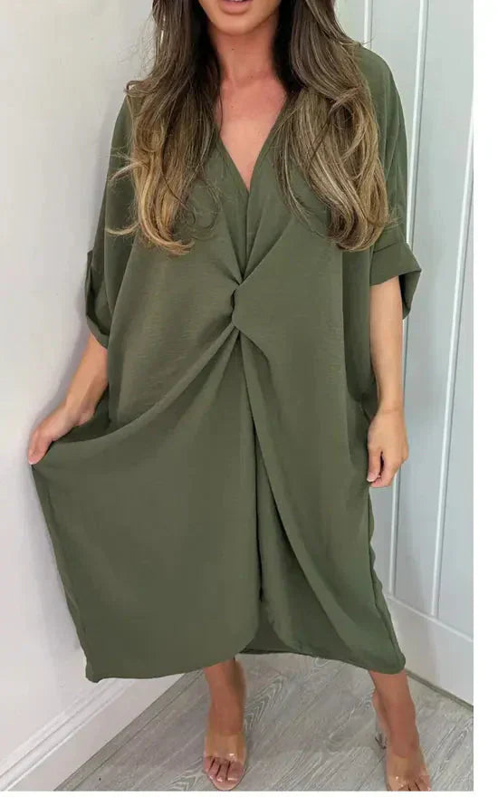 💖Limited Sale 50% OFF💖Short Sleeve Maxi Dress With Knot Detail