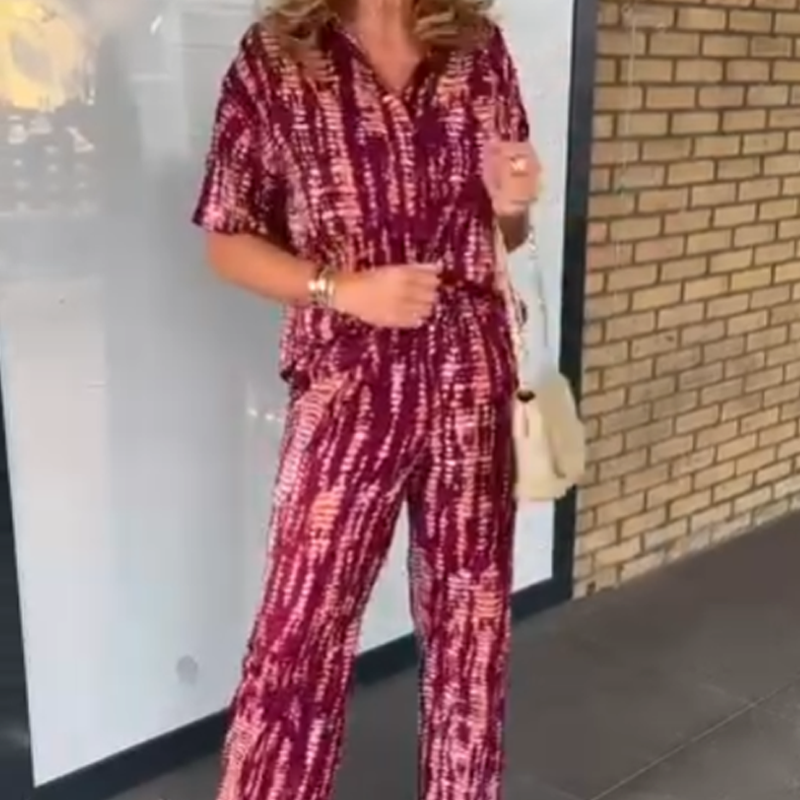 The Best Mother's Day GiftšWomen's Printed Button-Down Shirt & Pants 2-Piece Set