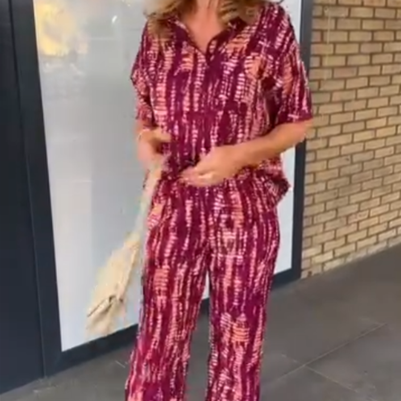The Best Mother's Day GiftšWomen's Printed Button-Down Shirt & Pants 2-Piece Set