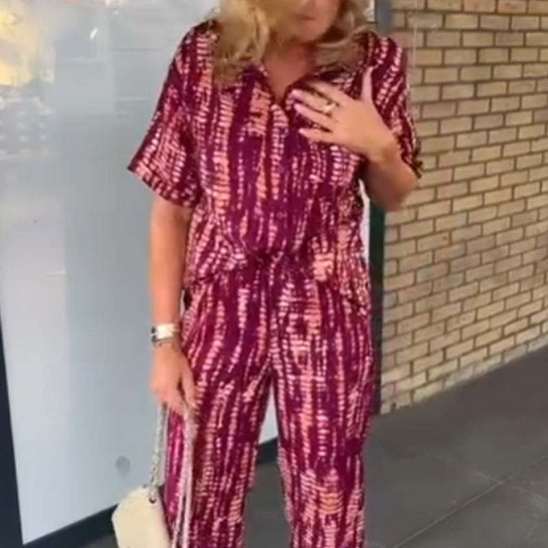 The Best Mother's Day GiftšWomen's Printed Button-Down Shirt & Pants 2-Piece Set