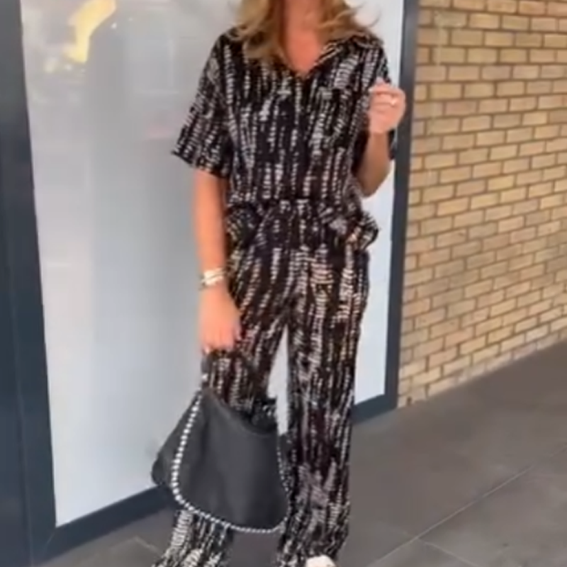 The Best Mother's Day GiftšWomen's Printed Button-Down Shirt & Pants 2-Piece Set