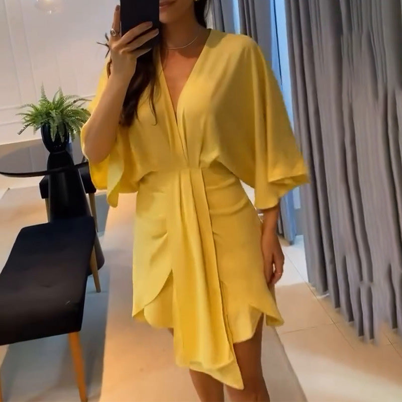 🌴Summer Specials🌴Solid Color V-Neck Backless Dress with Ruffle Waist