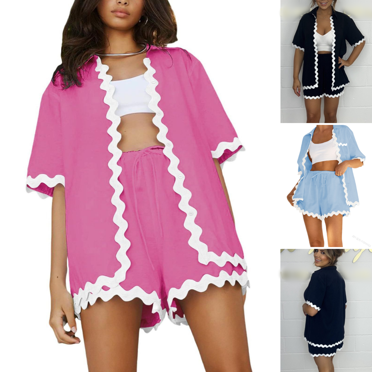 🌈2025 New-🔥White Wave Cardigan + Shorts 2-Piece Set