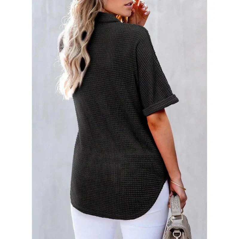 🩷Summer Sale - 50% Off🌈Women's Lapel Loose Short Sleeve Top