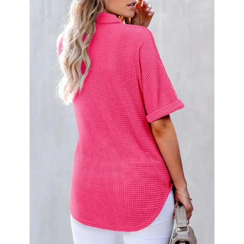 🩷Summer Sale - 50% Off🌈Women's Lapel Loose Short Sleeve Top