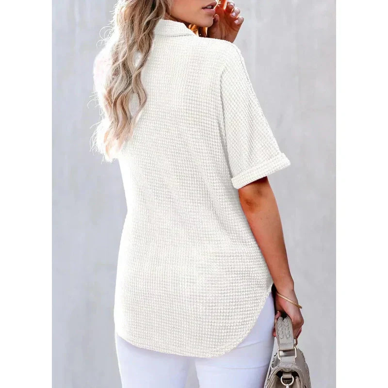 🩷Summer Sale - 50% Off🌈Women's Lapel Loose Short Sleeve Top