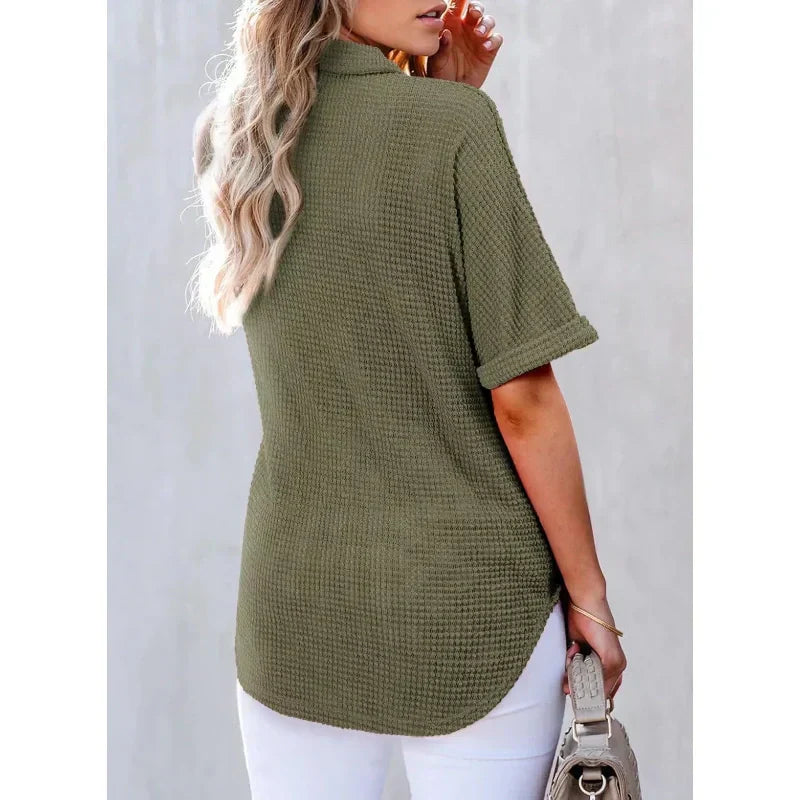🩷Summer Sale - 50% Off🌈Women's Lapel Loose Short Sleeve Top