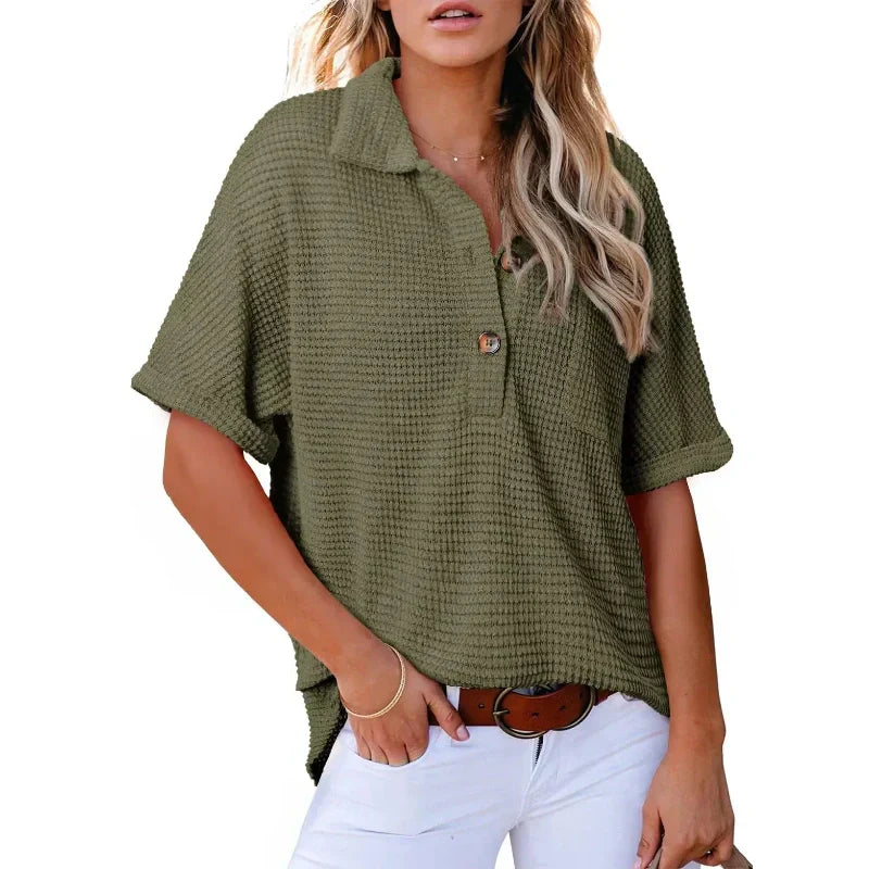 🩷Summer Sale - 50% Off🌈Women's Lapel Loose Short Sleeve Top