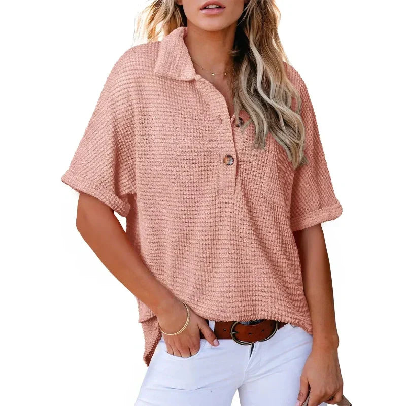 🩷Summer Sale - 50% Off🌈Women's Lapel Loose Short Sleeve Top