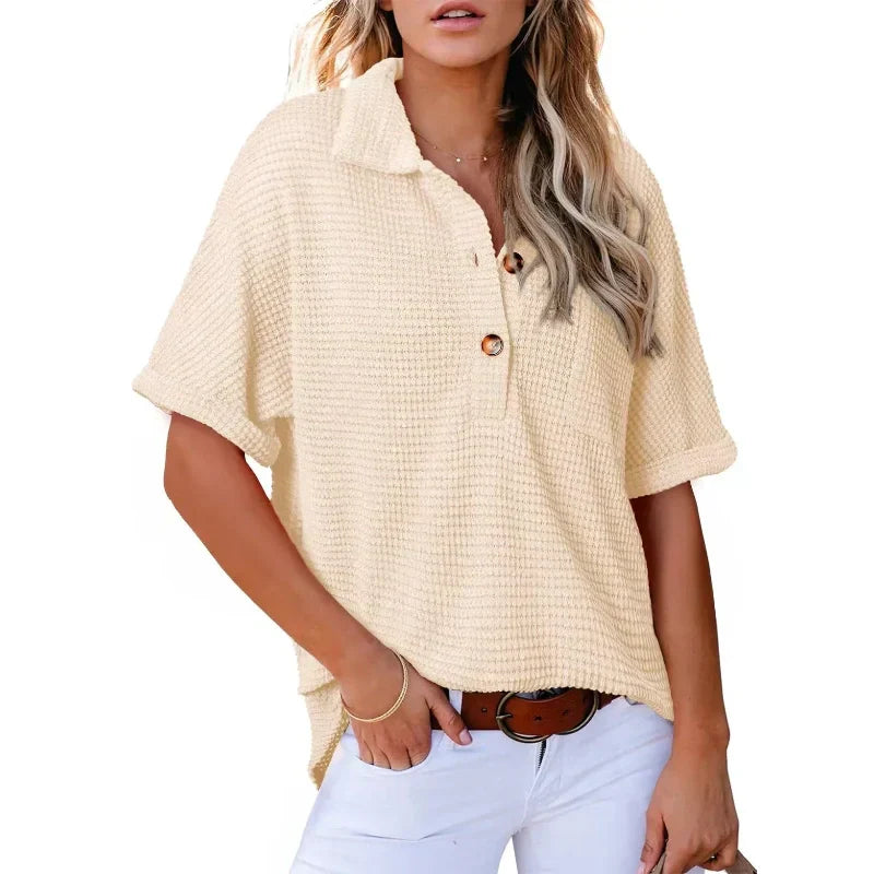 🩷Summer Sale - 50% Off🌈Women's Lapel Loose Short Sleeve Top
