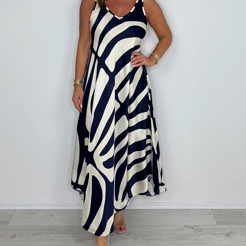 V-Neck Printed Sleeveless Maxi Dress