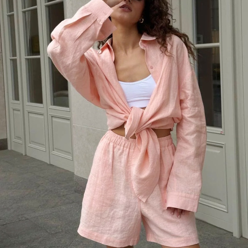 Women’s 2-Piece Button-Down Shirt & Short Set