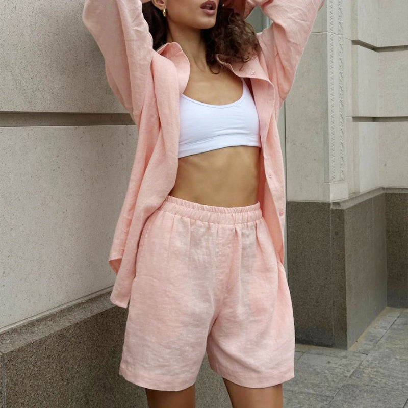 Women’s 2-Piece Button-Down Shirt & Short Set