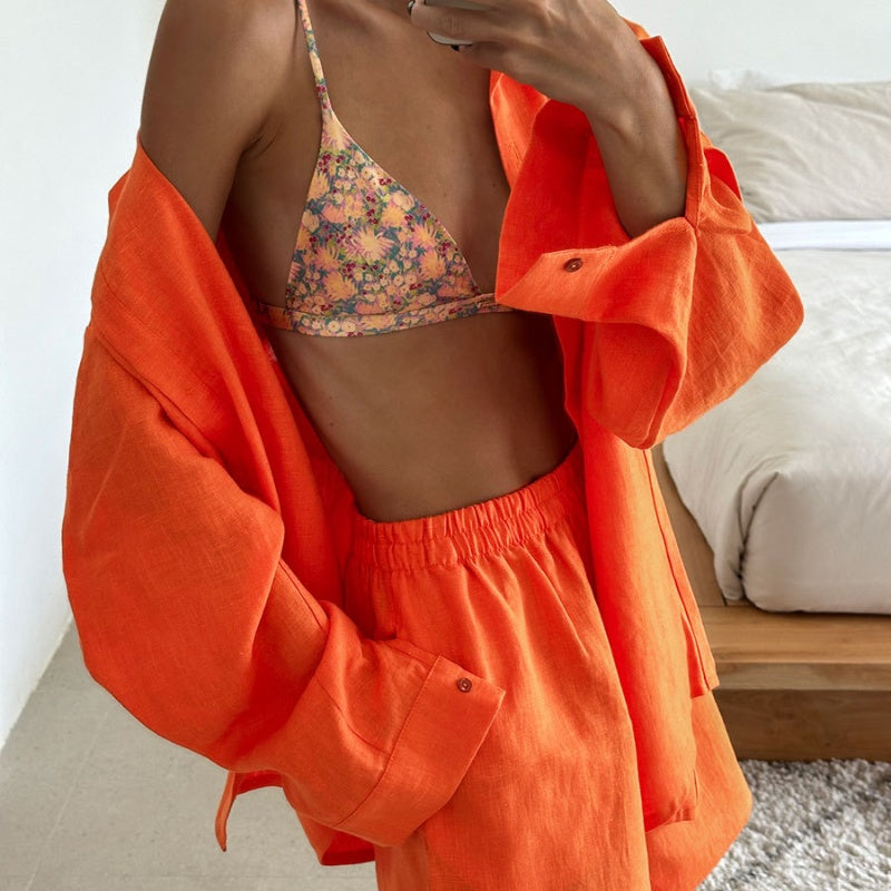 Women’s 2-Piece Button-Down Shirt & Short Set