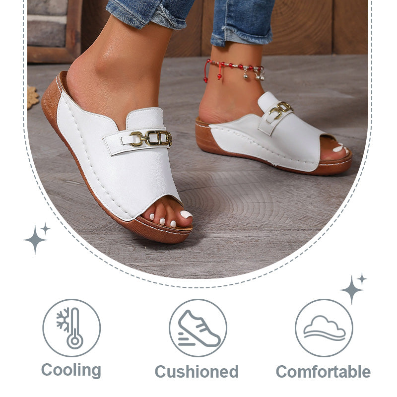 Wedge Peep Toe Sandals with Metal Decoration