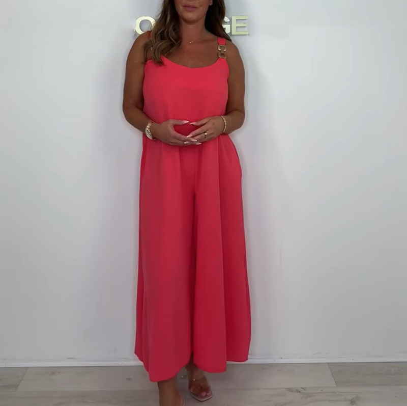 Women's Comfortable and Elegant Solid Color Backless Jumpsuit