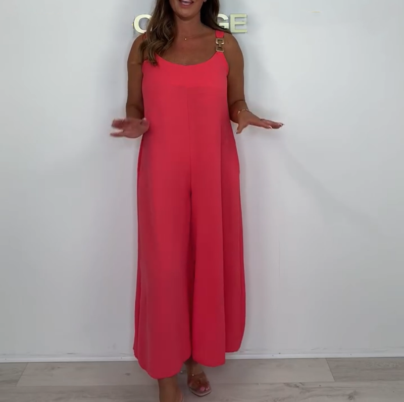 Women's Comfortable and Elegant Solid Color Backless Jumpsuit