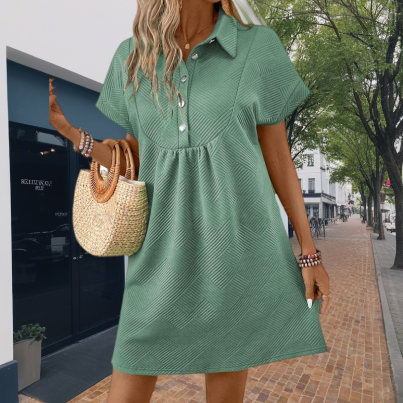 Women's Unique Geometric Texture Short Sleeve Lapel Dress