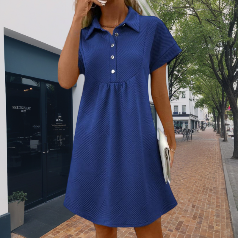 Women's Unique Geometric Texture Short Sleeve Lapel Dress