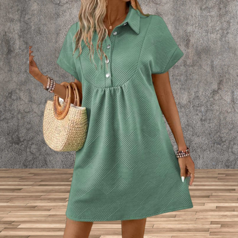 Women's Unique Geometric Texture Short Sleeve Lapel Dress