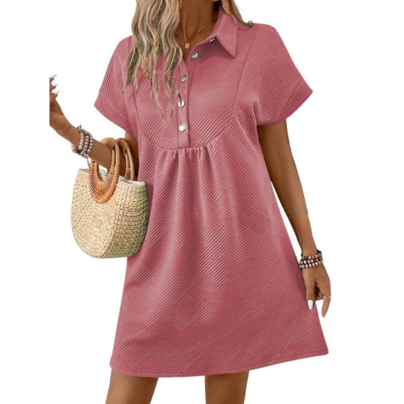Women's Unique Geometric Texture Short Sleeve Lapel Dress
