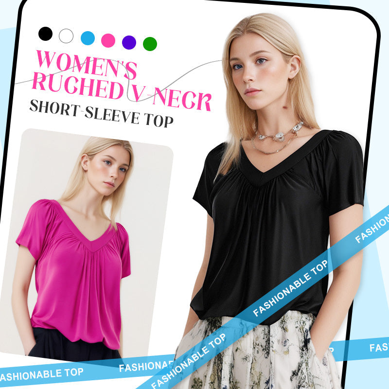 Women's Ruched V-Neck Short-Sleeve Top