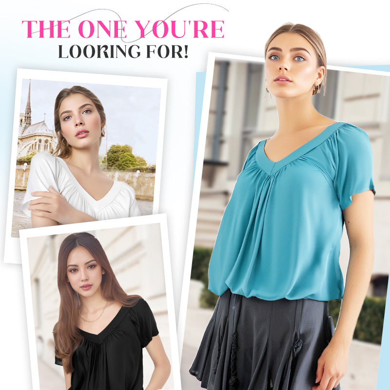 Women's Ruched V-Neck Short-Sleeve Top