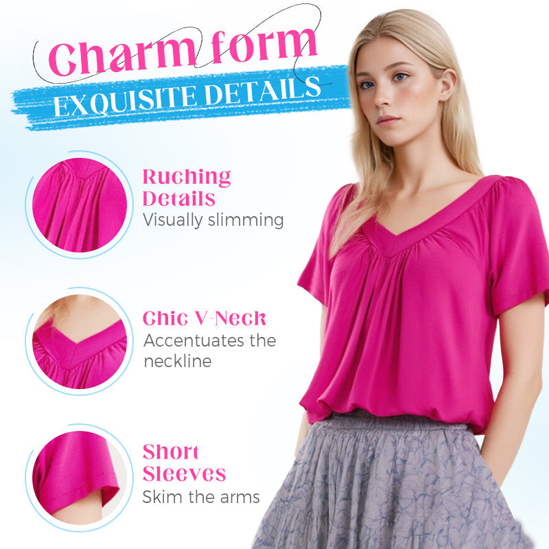 Women's Ruched V-Neck Short-Sleeve Top