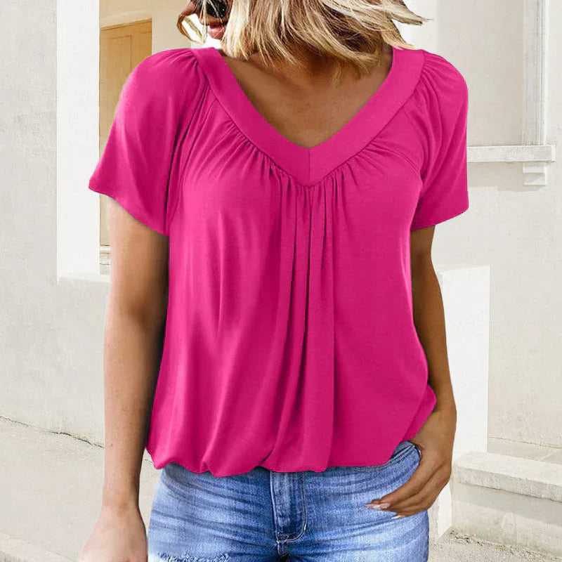 Women's Ruched V-Neck Short-Sleeve Top